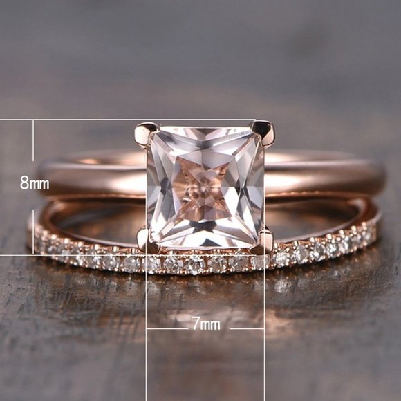 Engagement and Wedding Rose Gold Ring Set for Women, VIP078 - Picture 4 of 6
